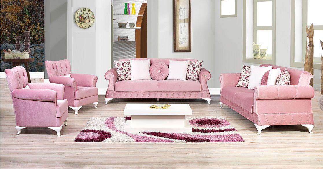 Pudra pembe koltuk takımı