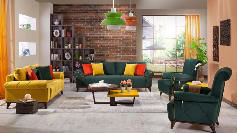 Yeşil ve sarı salon takımı