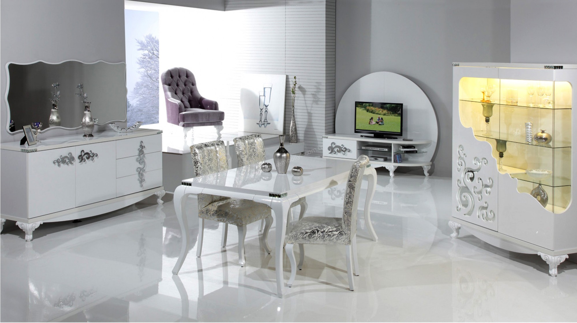 Modern-beyaz-Bellona-şık-yemek-odası