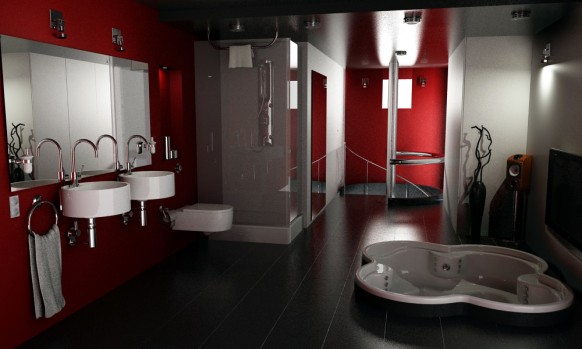 lüks-kırmızı-beyaz-renklerle-modern-banyo-dekorasyonu